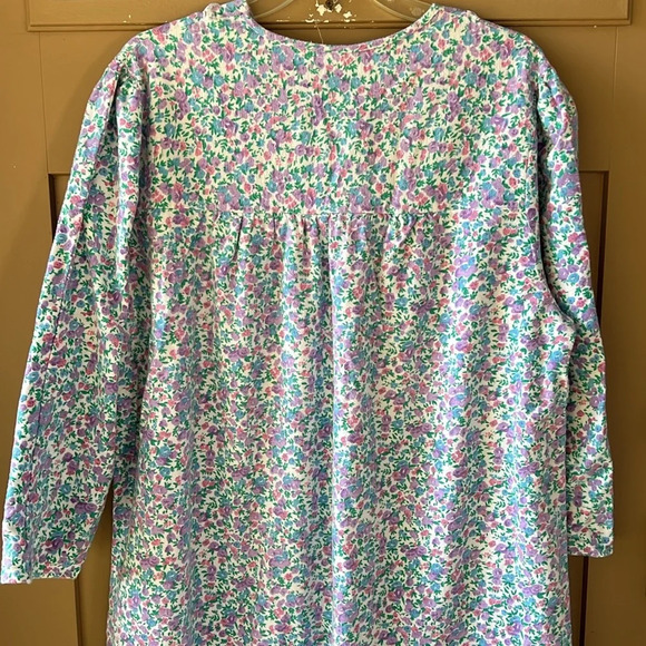 Vintage 100% Cotton Fleece V Neck Maxi Length House Dress Muumuu Pastel Floral - Picture 7 of 8